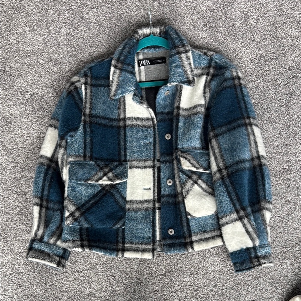 Zara Teal and Cream Checkered Jacket